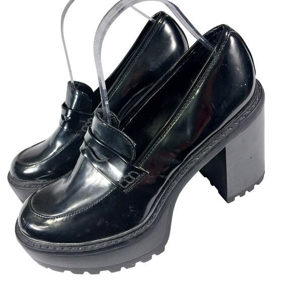 MADDEN GIRL! KASSIDY ULTRA CHUNKY HEEL, PLATFORM BLACK PATENT LOAFERS! SZ 8M - Picture 1 of 10